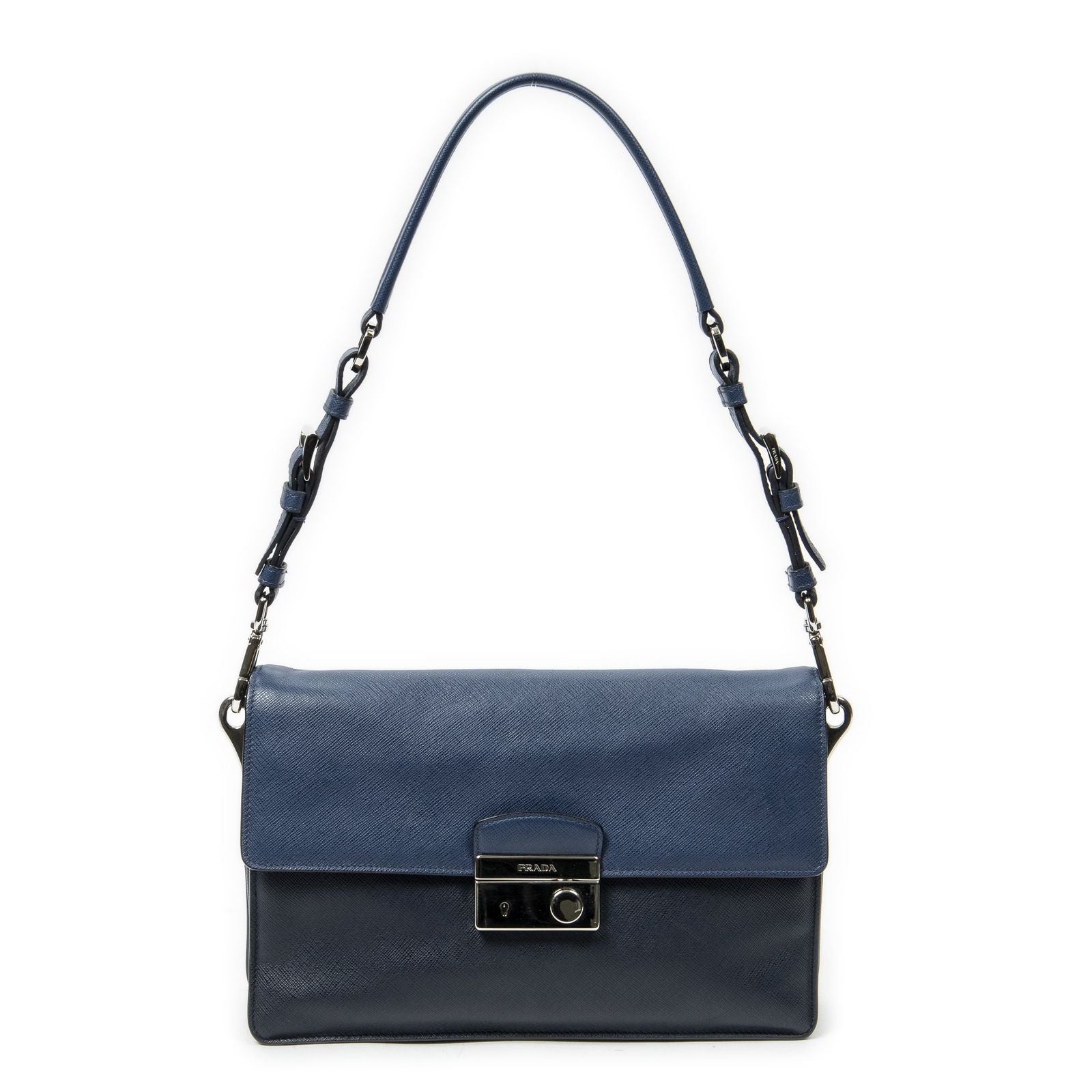 Prada Sound Lock Flap Navy Saffiano Leather