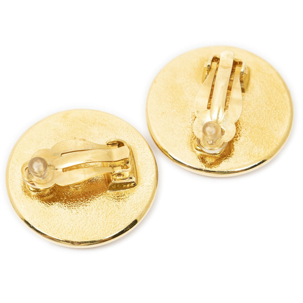 Chanel CC Logo Clip Type Earrings Black Gold Plated — view 2