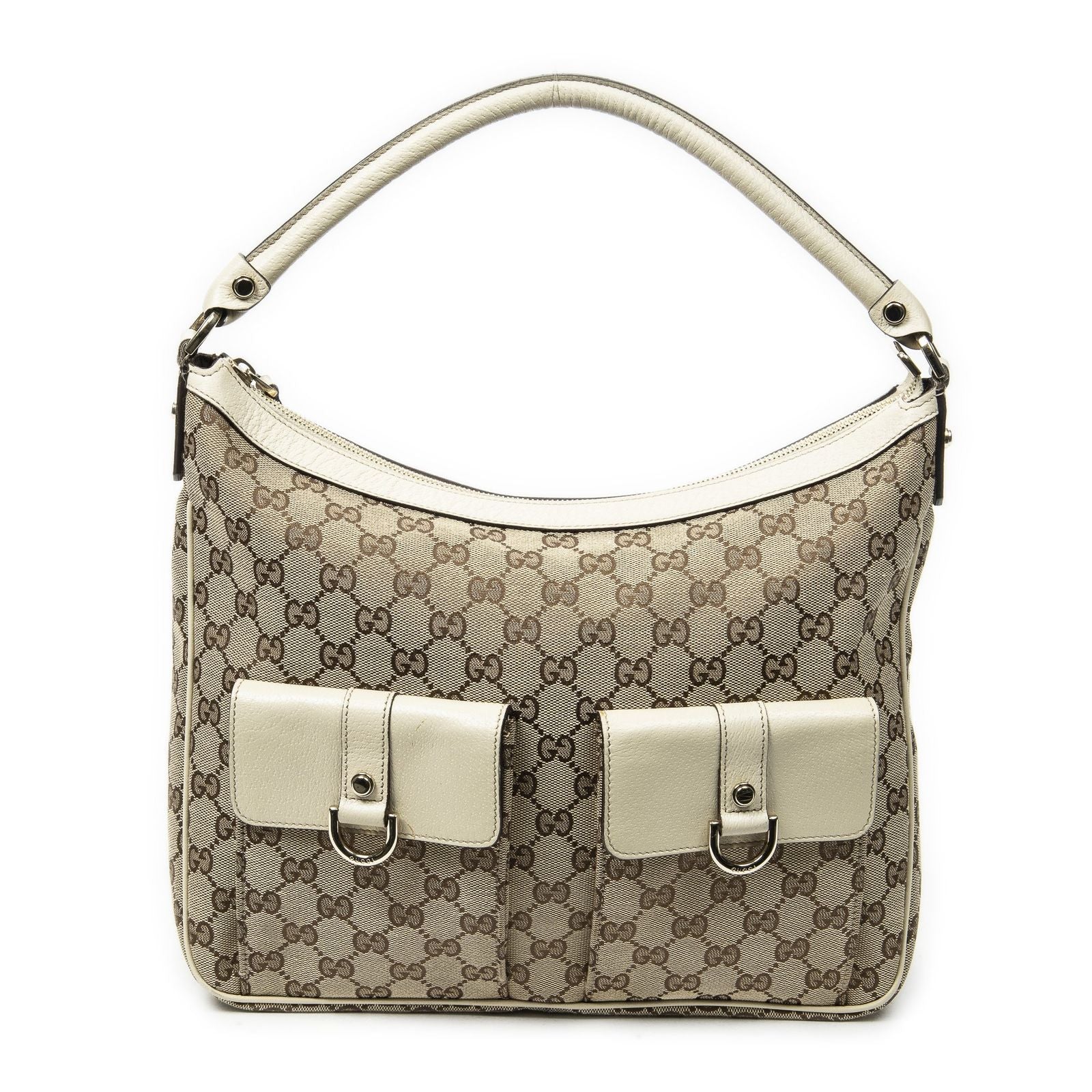 Gucci Abbey Pocket Hobo Beige Ivory GG Canvas