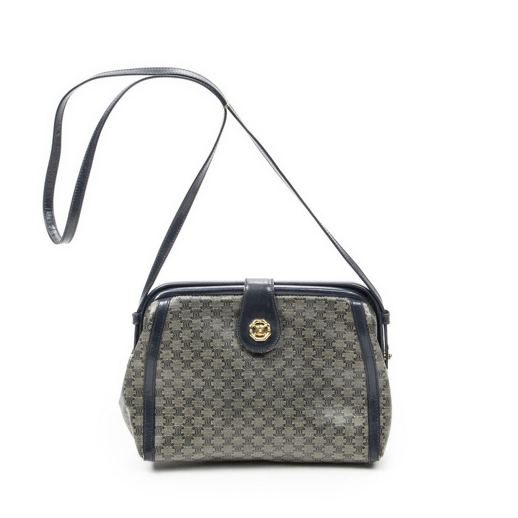 Celine Vintage Flap Crossbody Navy Beige Macadam Canvas