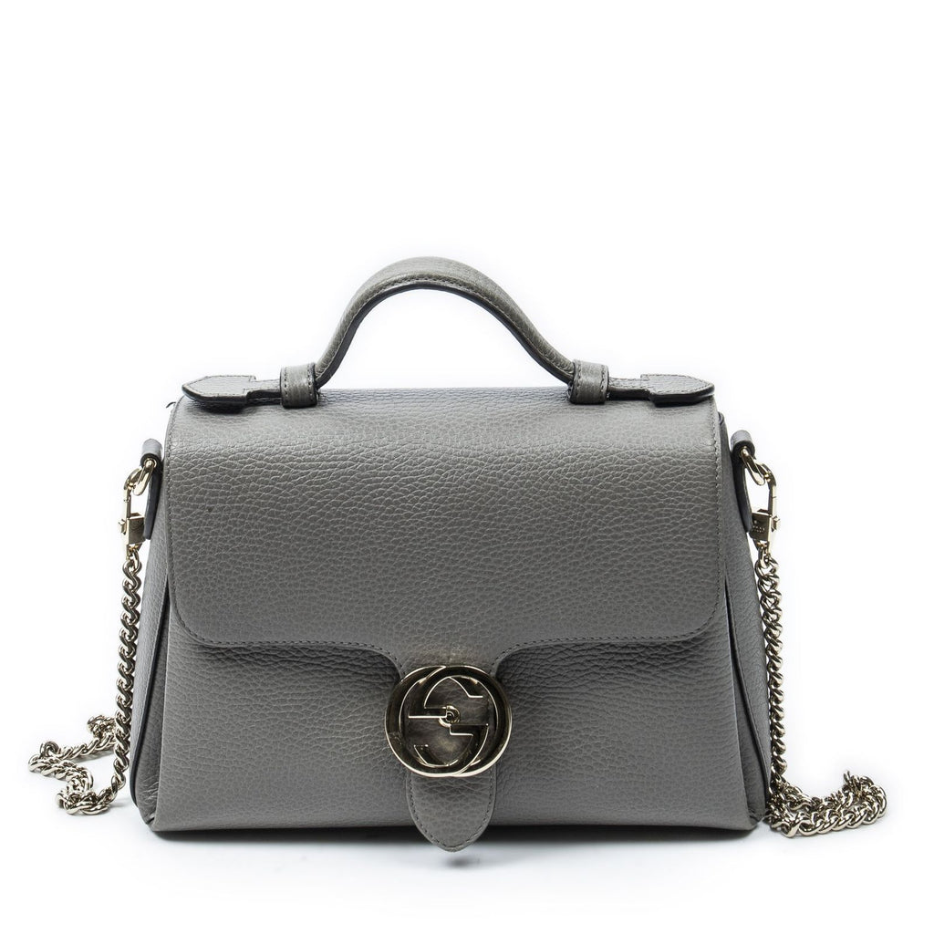 Gucci Interlocking Top Handle Gray Calfskin Leather