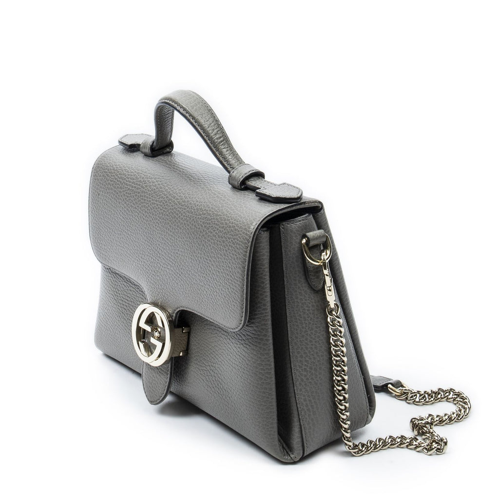 Gucci Interlocking Top Handle Gray Calfskin Leather — view 2