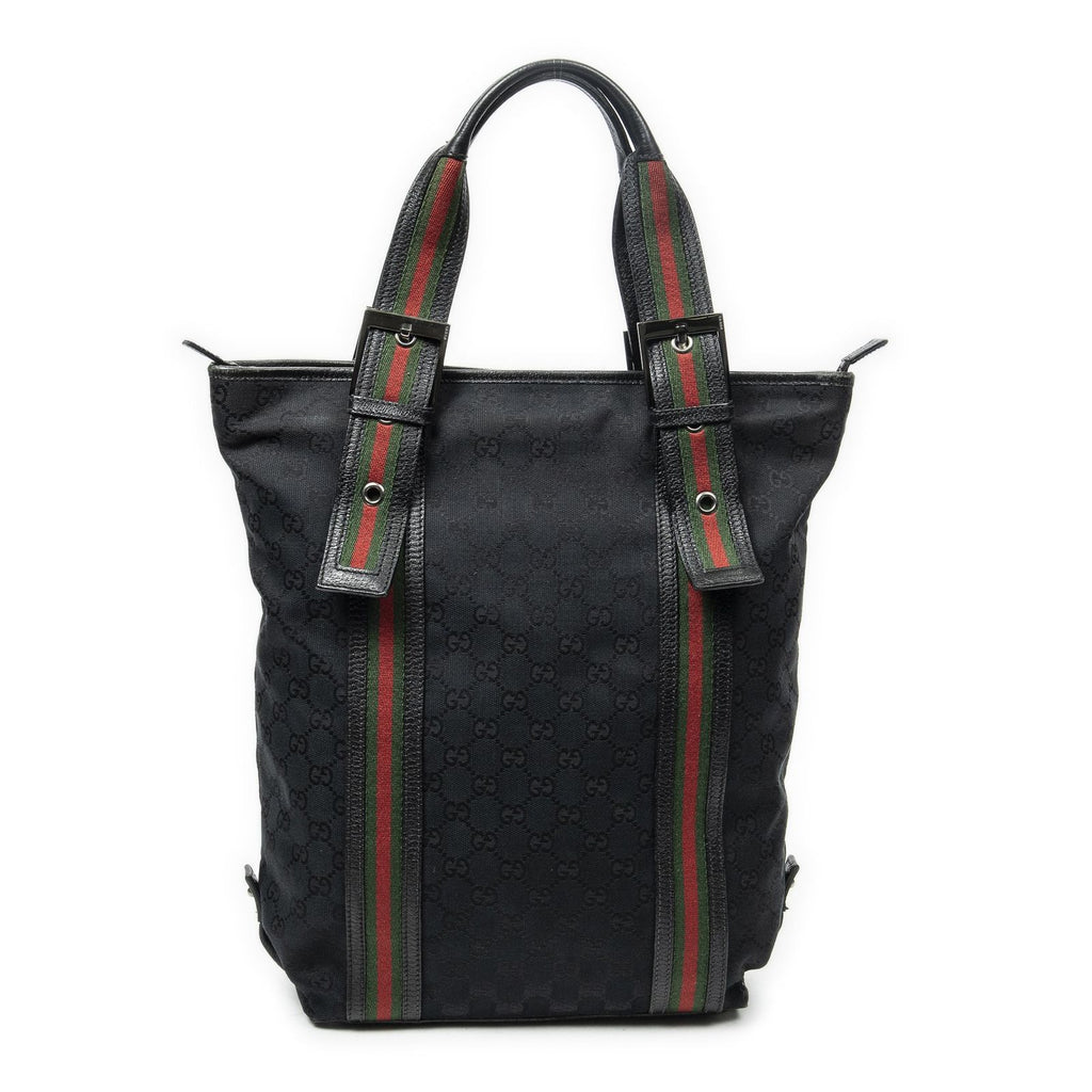Gucci Web Buckle Vertical Tote Black GG Canvas — view 5