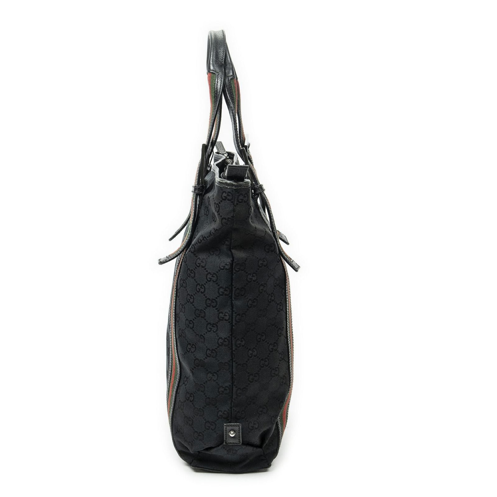 Gucci Web Buckle Vertical Tote Black GG Canvas — view 4