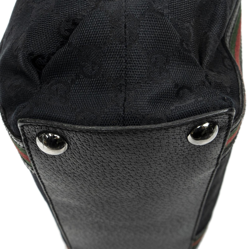 Gucci Web Buckle Vertical Tote Black GG Canvas — view 7