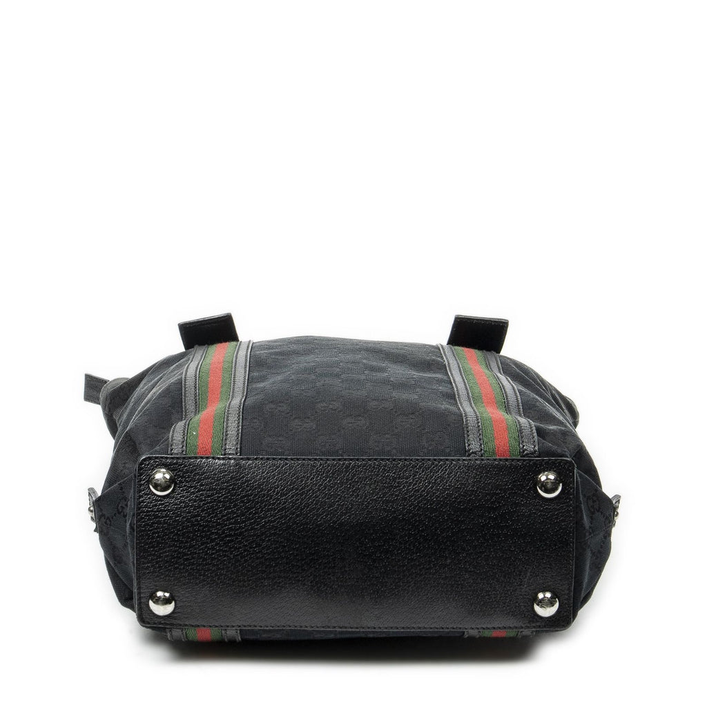 Gucci Web Buckle Vertical Tote Black GG Canvas — view 6
