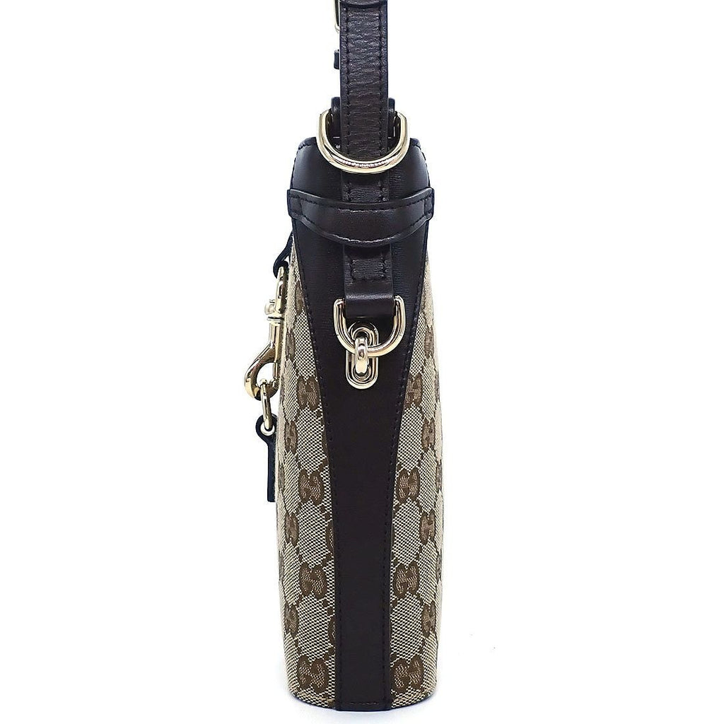 Gucci Shoulder Bag Beige Brown GG Supreme Canvas Leather Gold — view 3