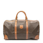 Celine Vintage Large Travel Boston Brown Macadam Canvas Shoulder Bag