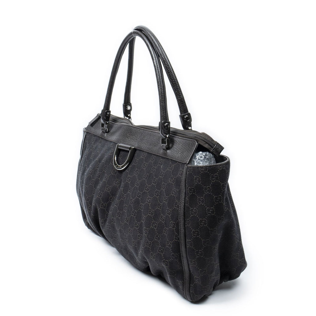 Gucci Large Abbey D Ring Tote Dark Brown GG Denim Canvas — view 2