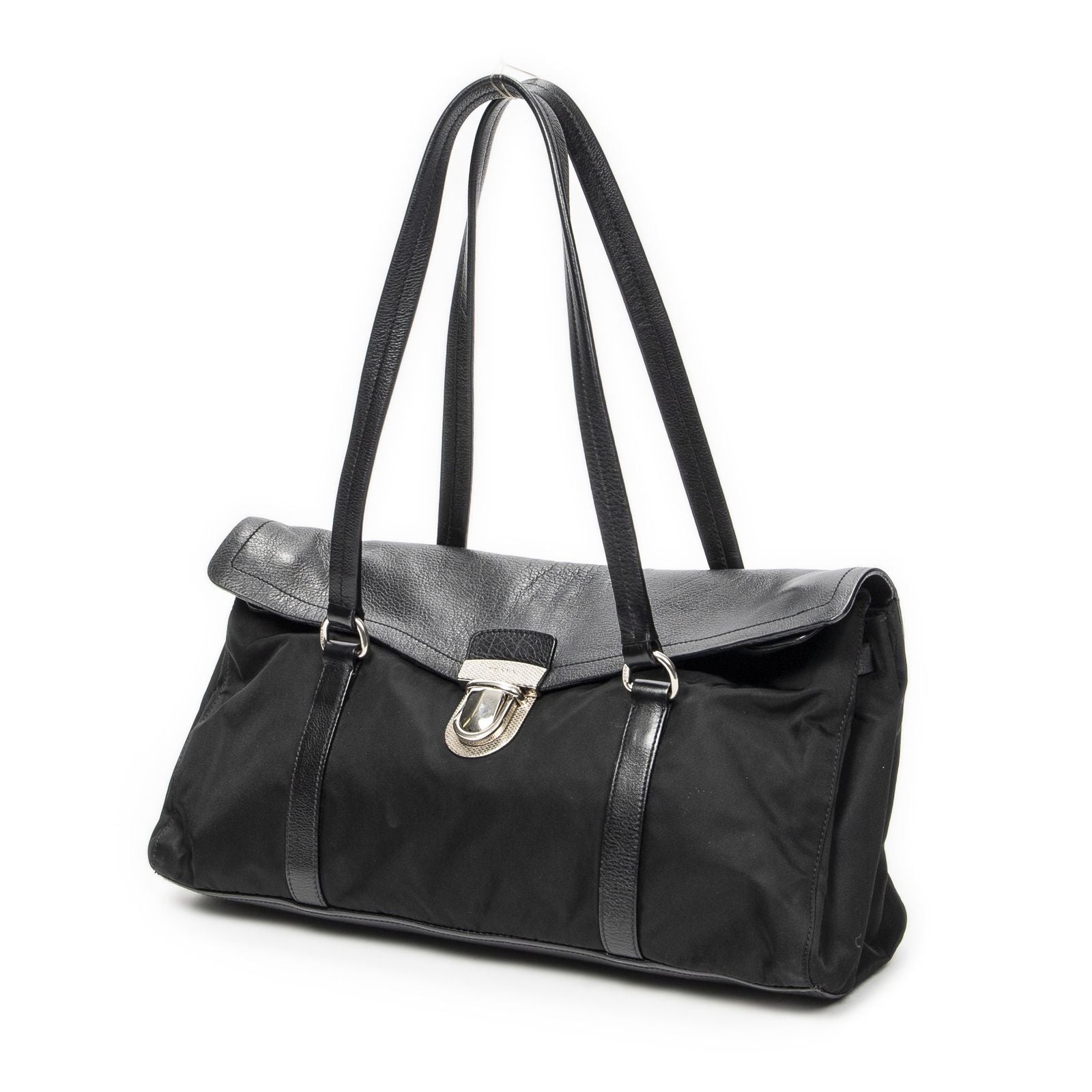 Prada Rectangle Flap Shoulder Bag Black Nylon Canvas — view 2