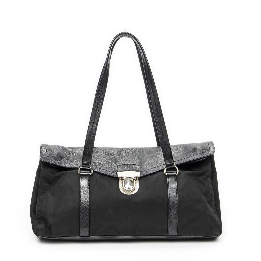 Prada Rectangle Flap Shoulder Bag Black Nylon Canvas