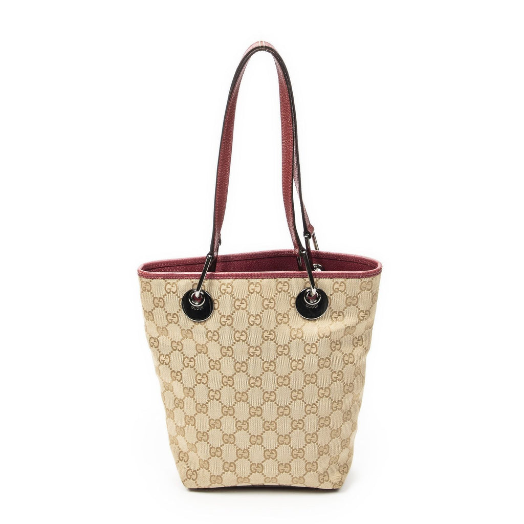 Gucci Small Eclipse Shopping Beige Red GG Canvas Messenger Bag