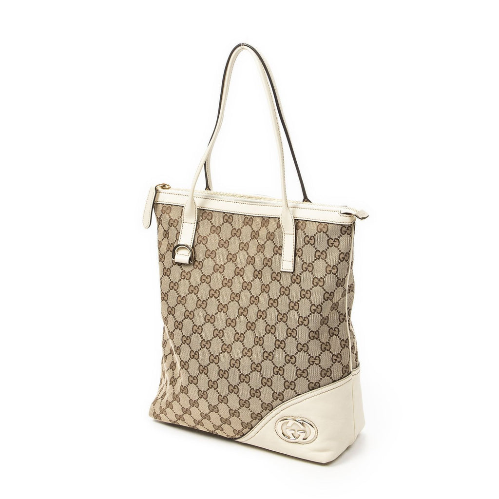 Gucci Vertical Brit Tote Ivory Beige GG Canvas — view 2