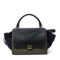 Celine Small Tricolor Trapeze Green Black Navy Felt Canvas Messenger Bag