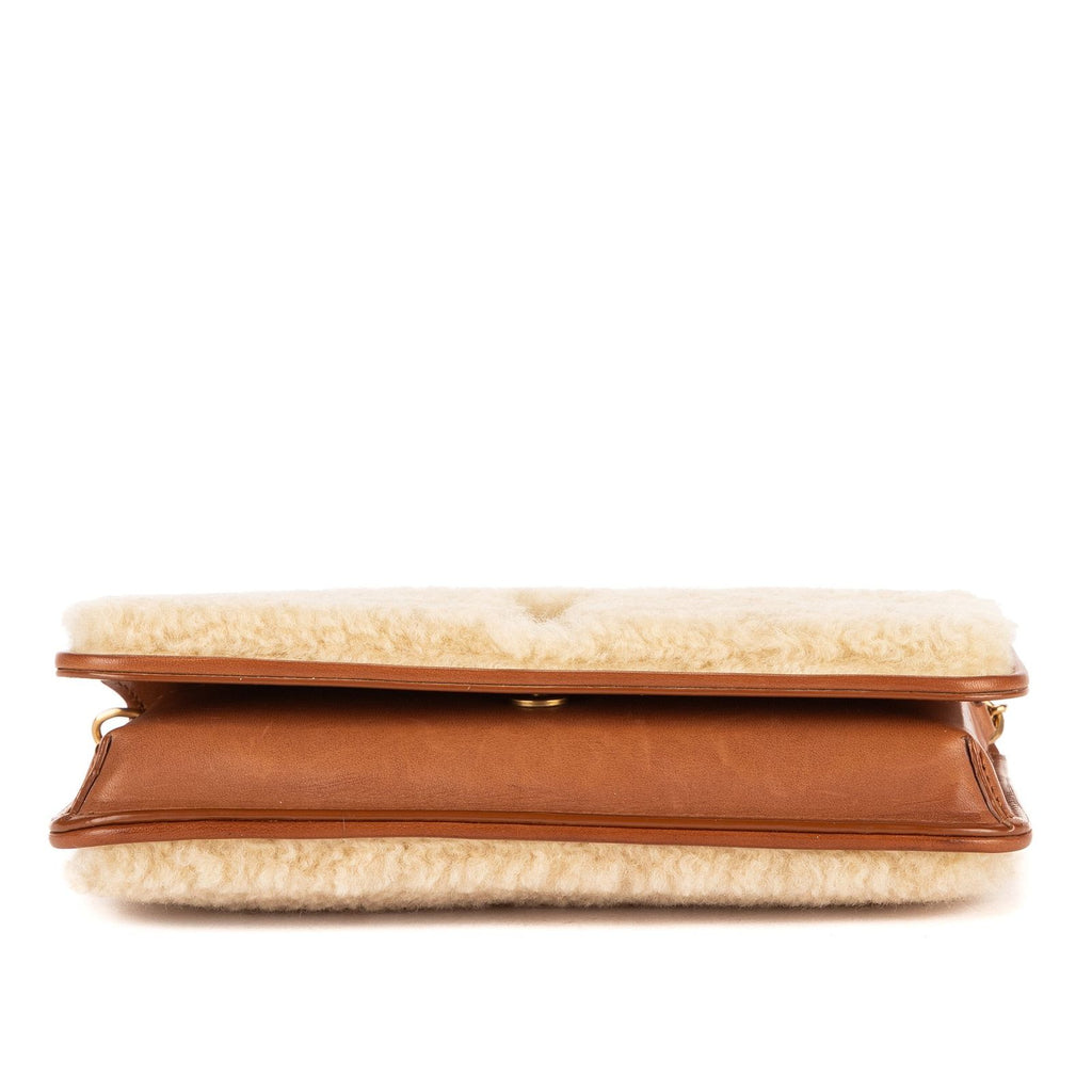 Saint Laurent Yves Lou Shearling Pochette Beige Brown Sheep Fur Pouch — view 6