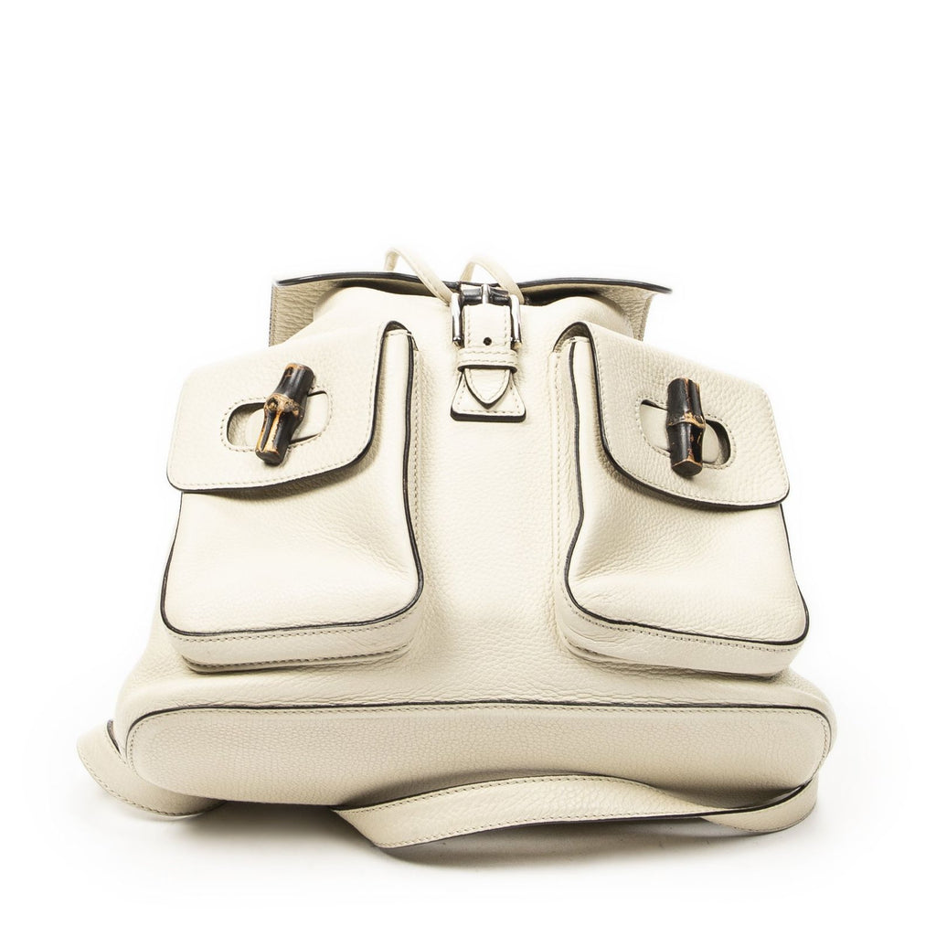 Gucci Bamboo Backpack Tassel Ivory Gray Calfskin Leather — view 6