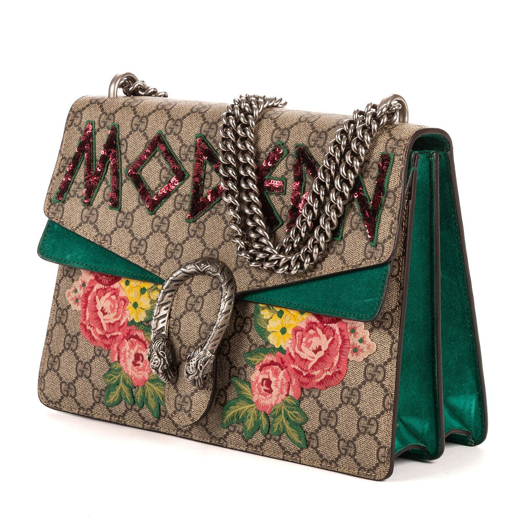 Gucci Dionysus Modern Sequin & Floral Embroidery Beige Green GG Supreme Canvas — view 2