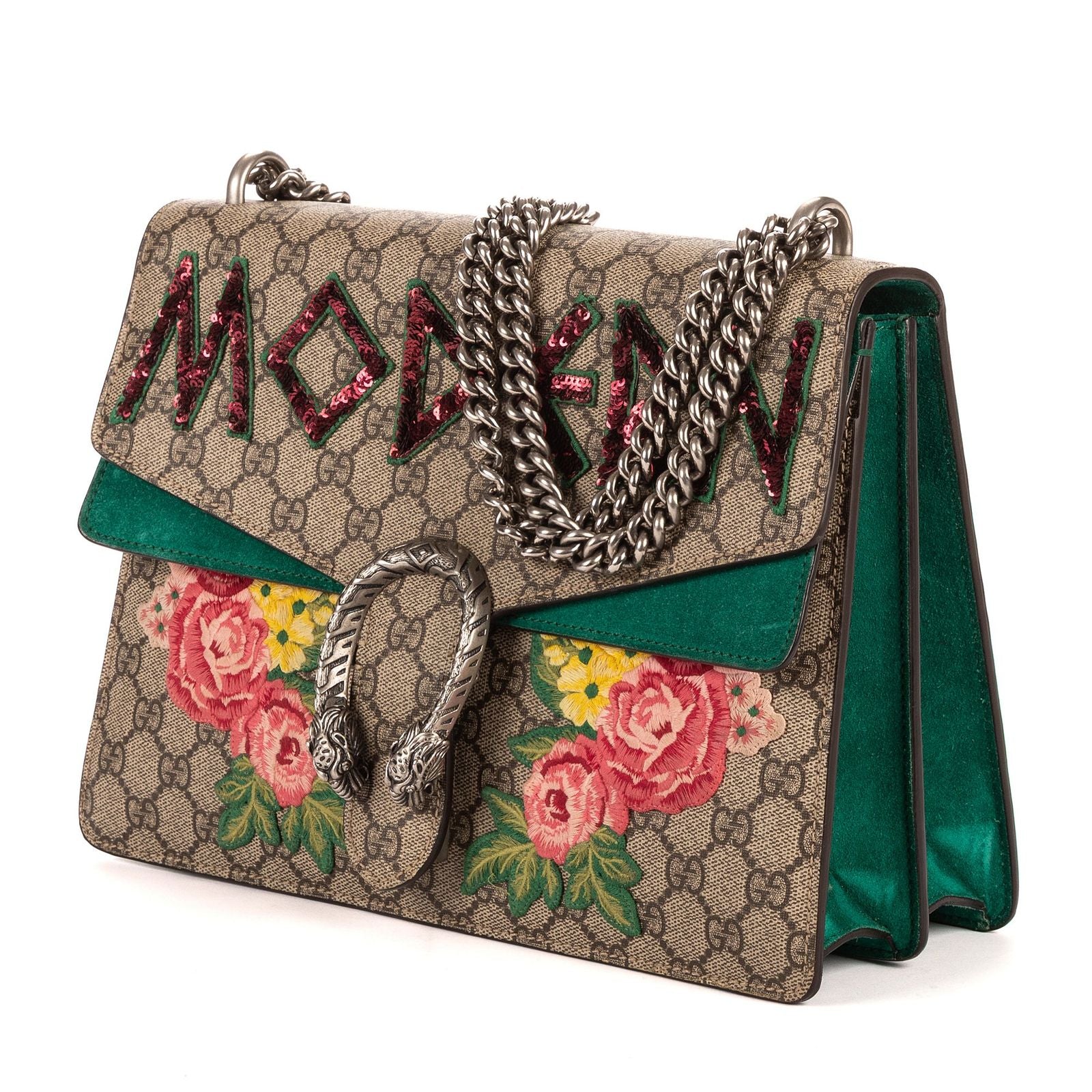 Gucci Dionysus Modern Sequin & Floral Embroidery Beige Green GG Supreme Canvas — view 2