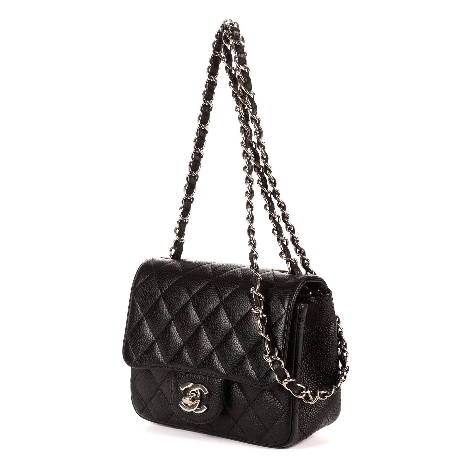 Chanel Mini Classic Single Flap Black Gray Calfskin Leather — view 2