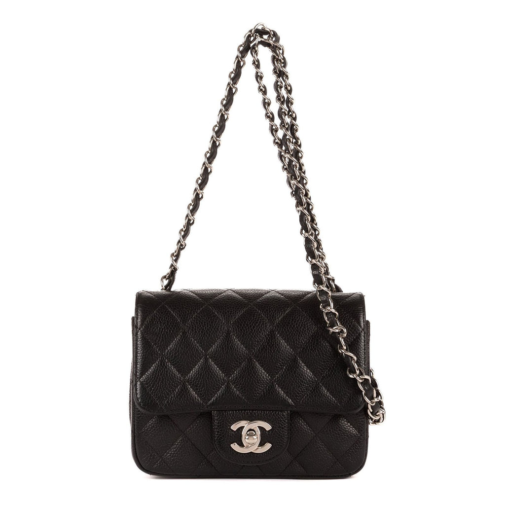 Chanel Mini Classic Single Flap Black Gray Calfskin Leather