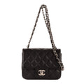 Chanel Mini Classic Single Flap Black Gray Calfskin Leather