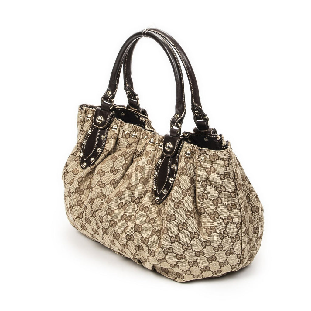 Gucci Studded Pellum Tote Beige Dark Brown GG Canvas — view 2