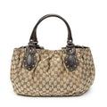 Gucci Studded Pellum Tote Beige Dark Brown GG Canvas