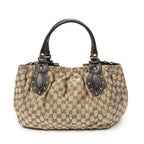 Gucci Studded Pellum Tote Beige Dark Brown GG Canvas