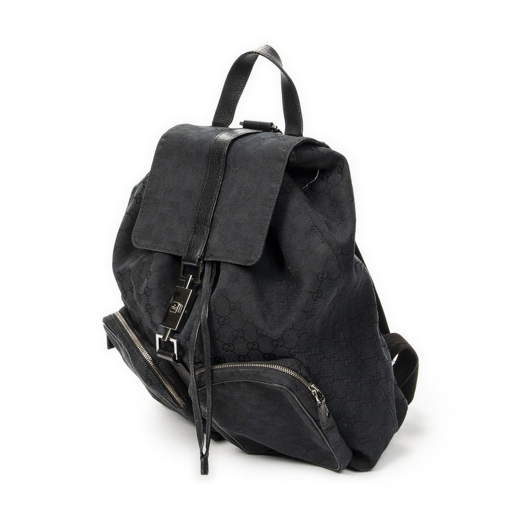Gucci Drawstring Backpack Black GG Canvas — view 2