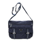 Prada Double Buckle Flap Messenger Bag Navy Nylon Canvas
