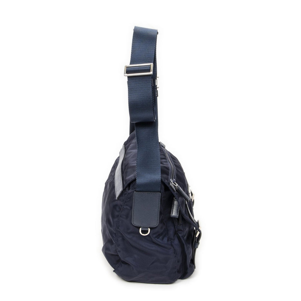 Prada Double Buckle Flap Messenger Bag Navy Nylon Canvas — view 4