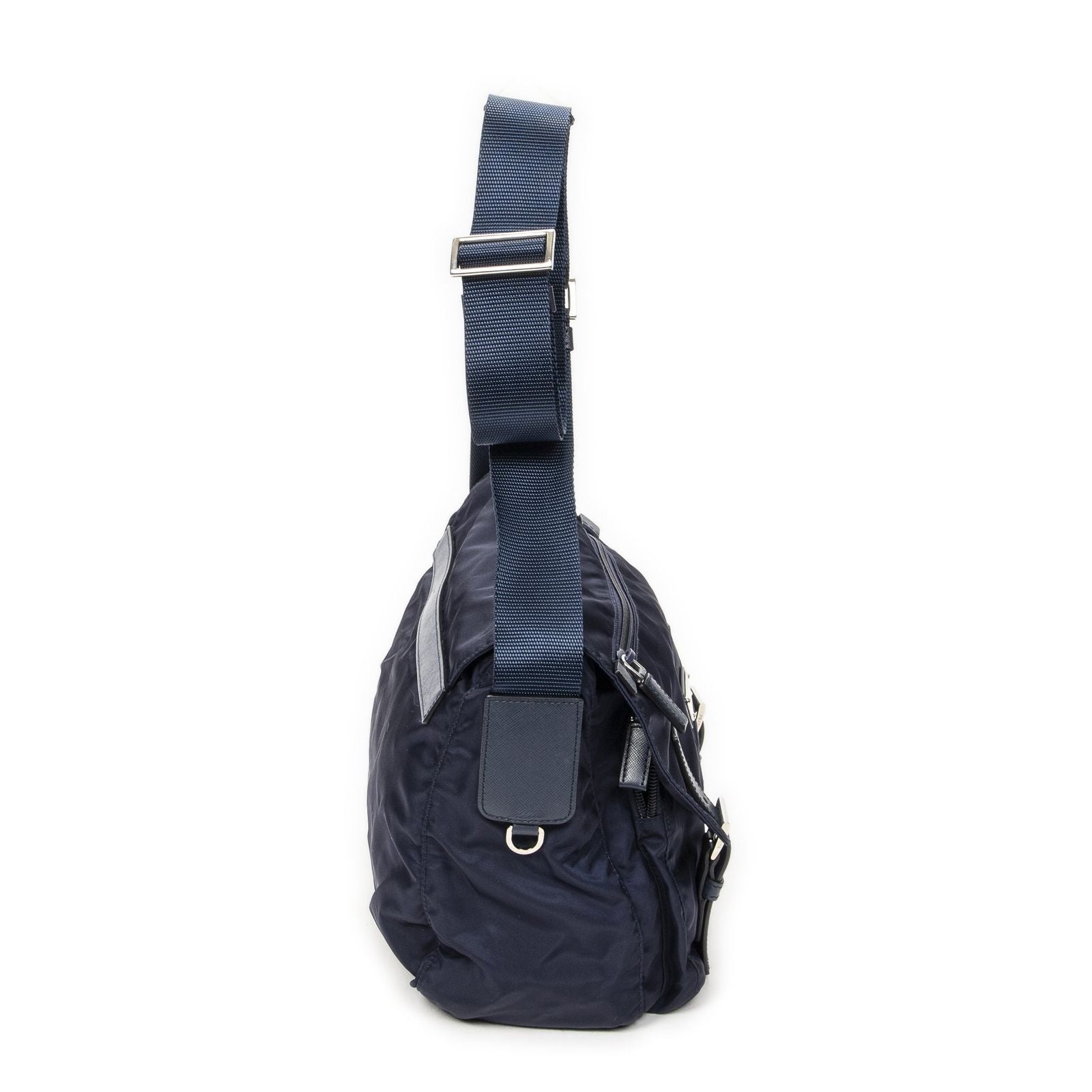 Prada Double Buckle Flap Messenger Bag Navy Nylon Canvas — view 4