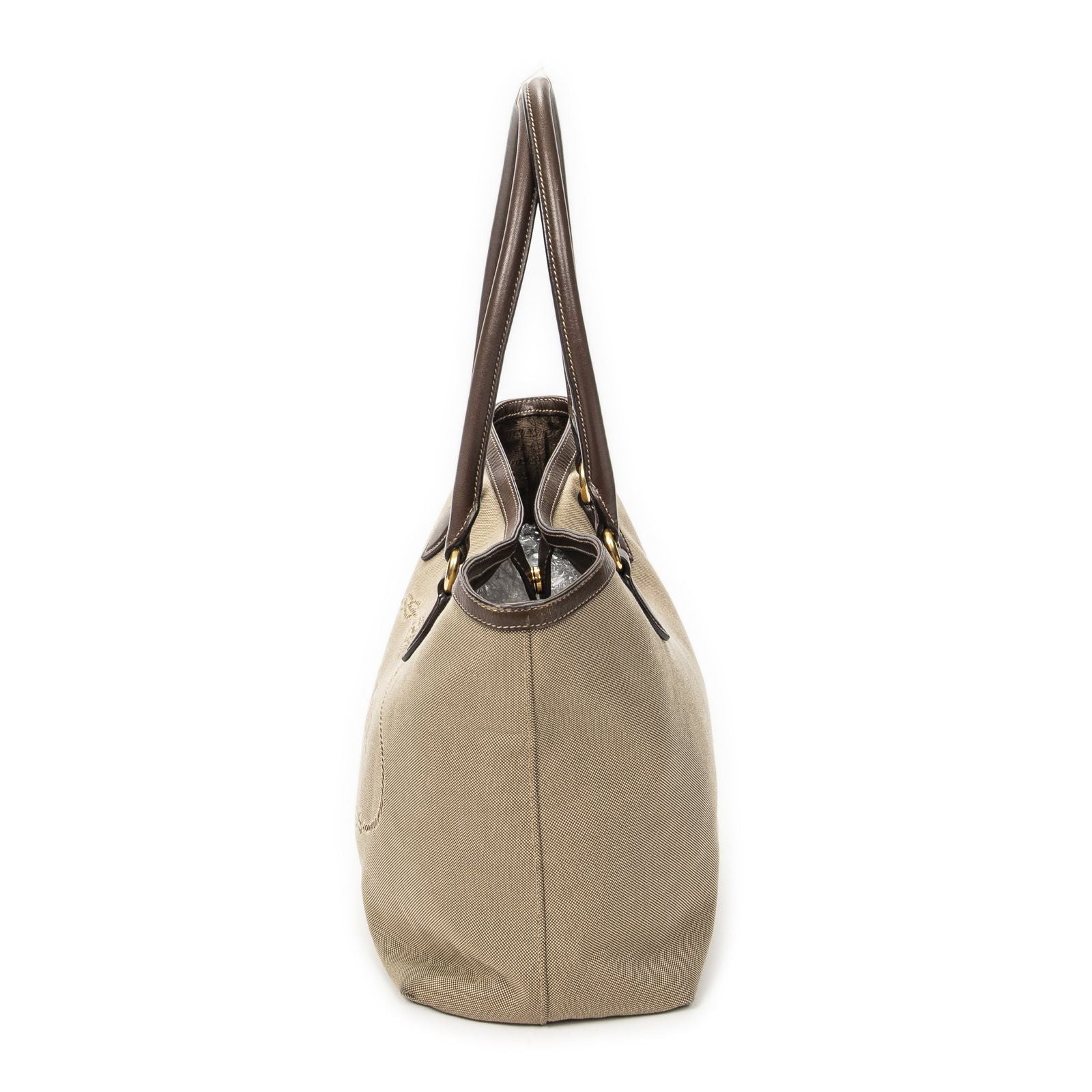 Prada Tote Beige Brown Jaca Dog Canvas — view 3