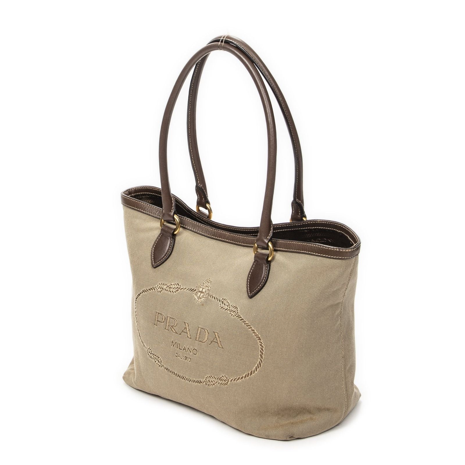 Prada Tote Beige Brown Jaca Dog Canvas — view 2