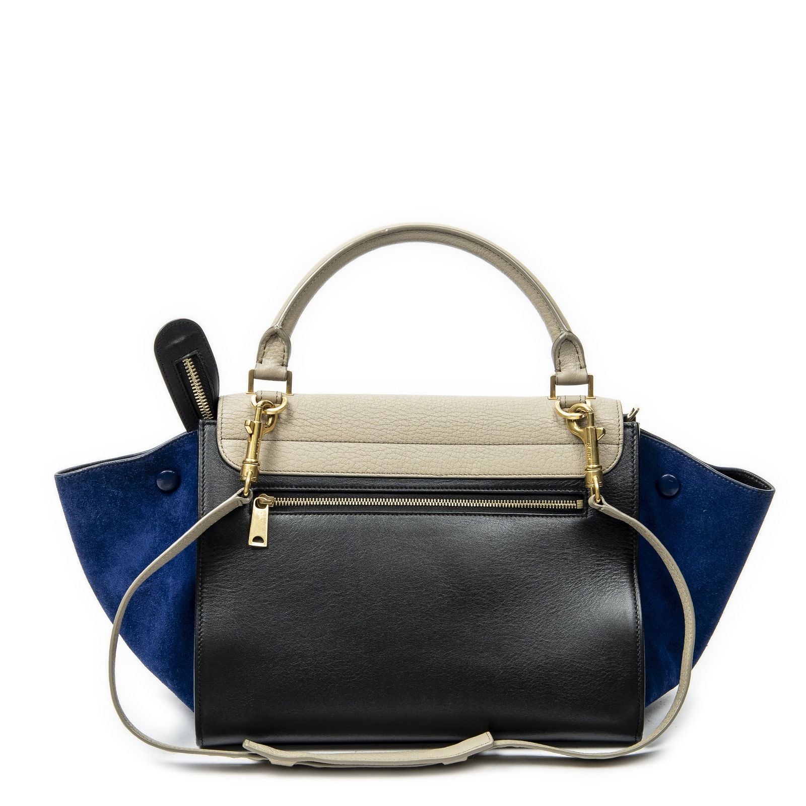 Celine Small Tricolor Trapeze Black Beige Royal Blue Calfskin Leather Messenger — view 5