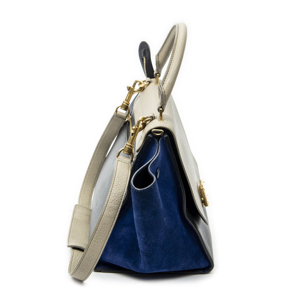 Celine Small Tricolor Trapeze Black Beige Royal Blue Calfskin Leather Messenger — view 4