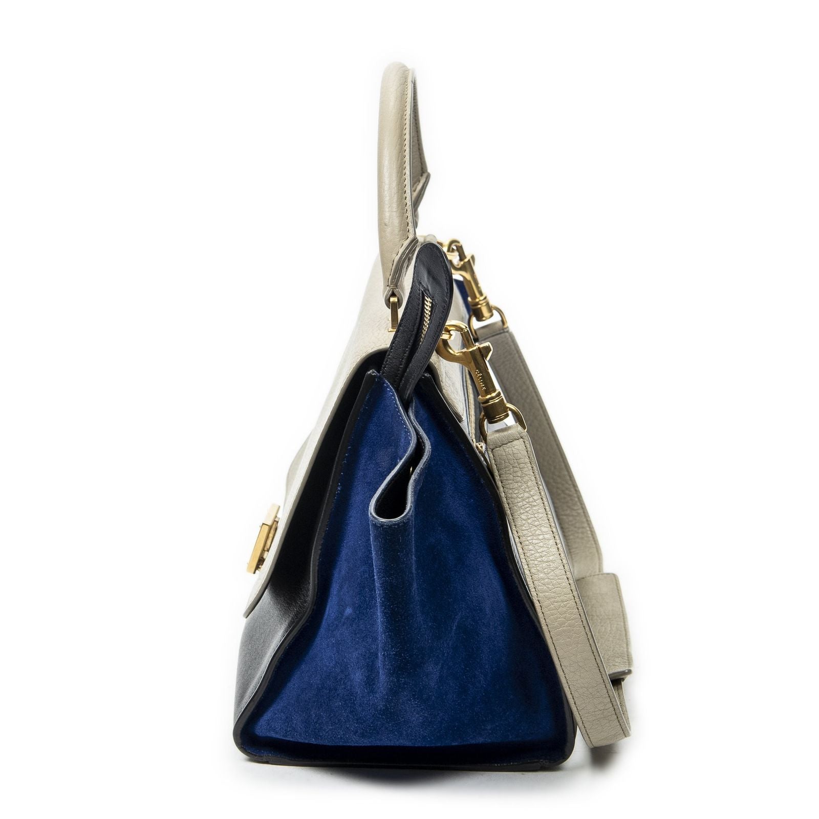 Celine Small Tricolor Trapeze Black Beige Royal Blue Calfskin Leather Messenger — view 3