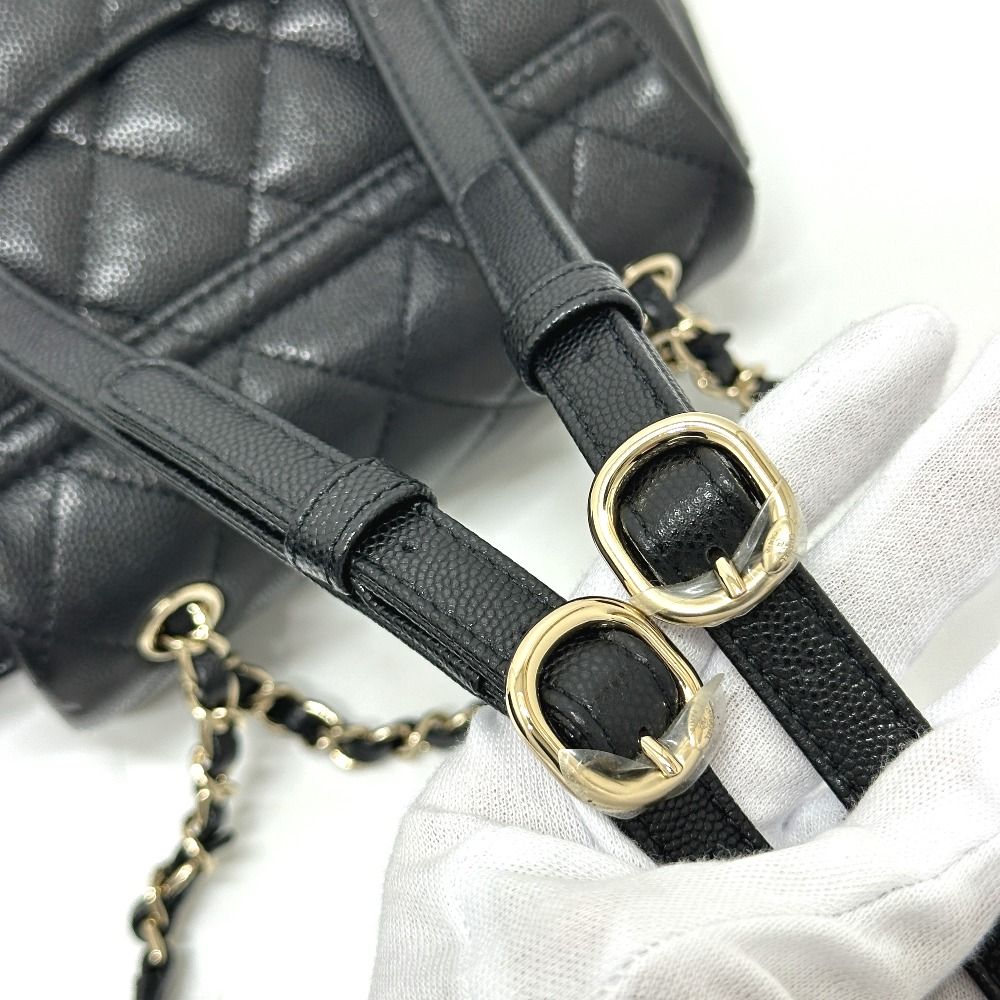 Chanel Backpack Quilted CC Logo Caviar Leather Black — view 7