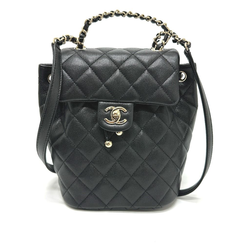 Chanel Backpack Quilted CC Logo Caviar Leather Black