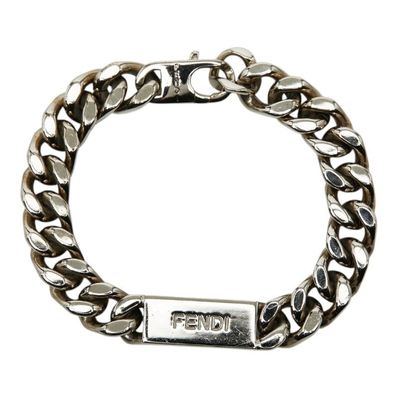 Fendi Logo Plate Chain Bracelet L Silver Metal
