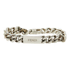 Fendi Logo Plate Chain Bracelet L Silver Metal — view 3