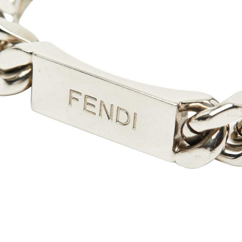 Fendi Logo Plate Chain Bracelet L Silver Metal — view 4
