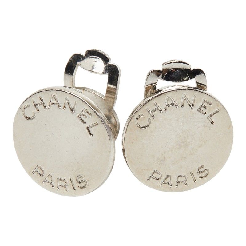 Chanel Logo Earrings Silver Metal