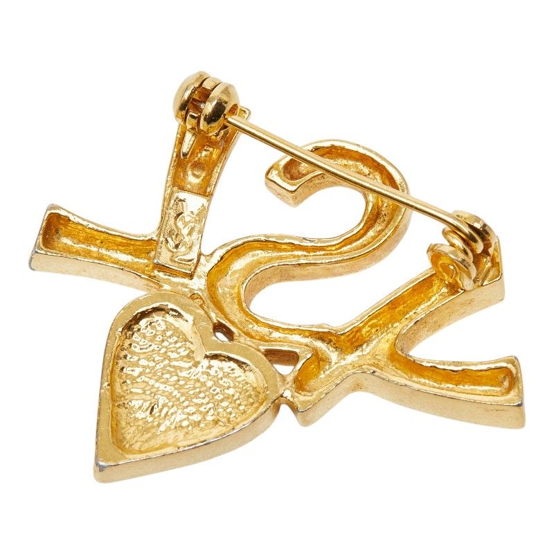 Saint Laurent Logo Heart Brooch Gold Rhinestone Plated — view 2