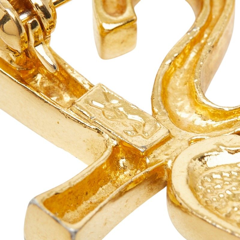 Saint Laurent Logo Heart Brooch Gold Rhinestone Plated — view 3