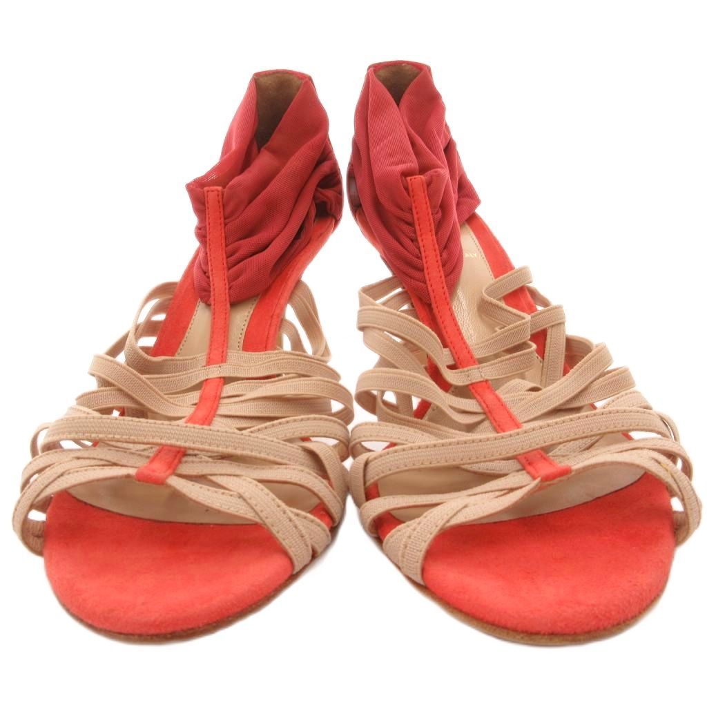Fendi Sandals Pin Heels Suede 37 Red Beige — view 4