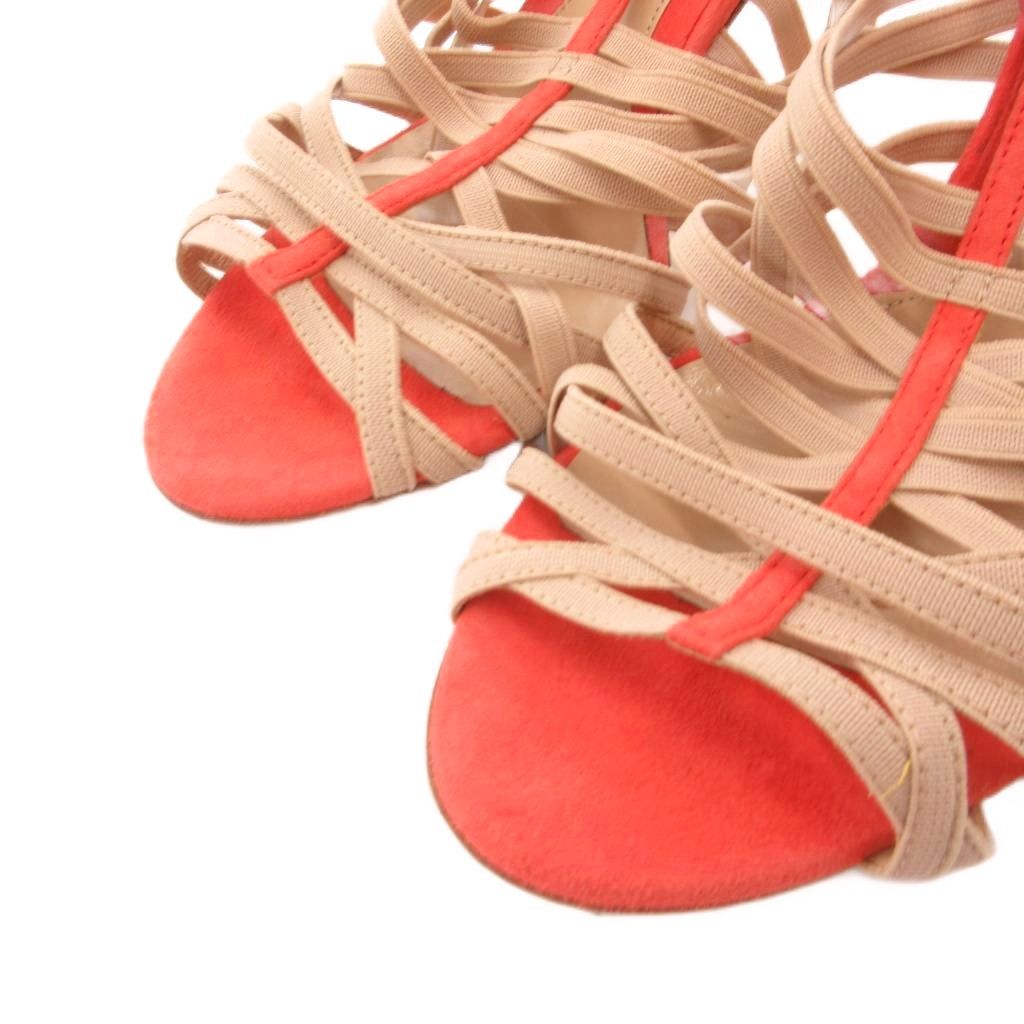 Fendi Sandals Pin Heels Suede 37 Red Beige — view 3