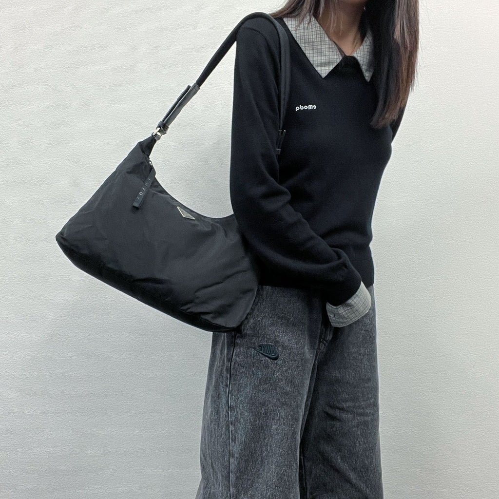 Prada Shoulder Bag Black Nylon Vintage
