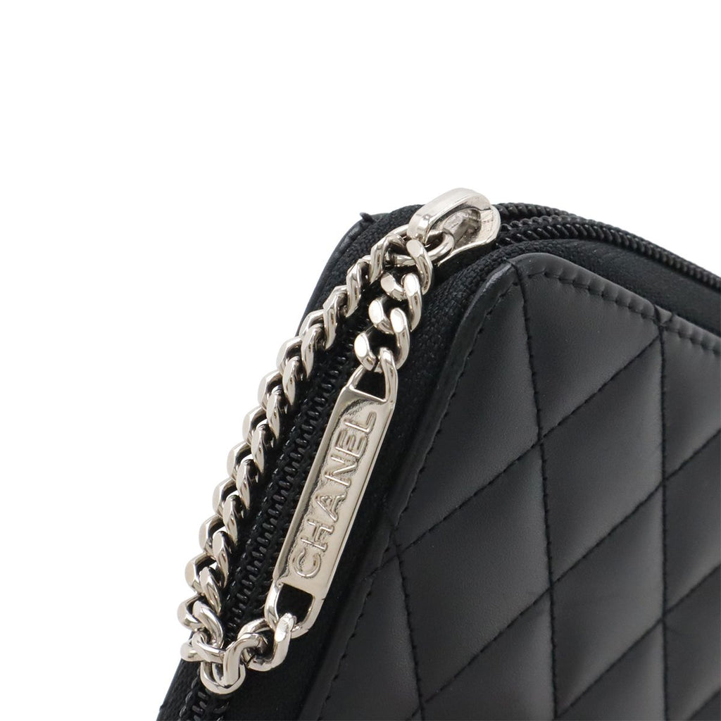 Chanel Cambon Line CC Logo Zip Around Wallet Soft Calf Leather Enamel Black Pink — view 5