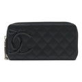 Chanel Cambon Line CC Logo Zip Around Wallet Soft Calf Leather Enamel Black Pink